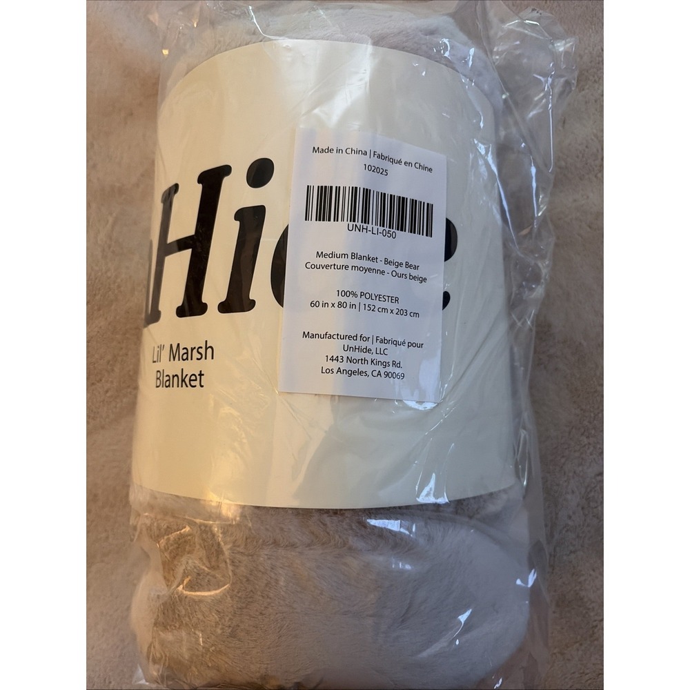 Unhide Lil' Marsh Blanket Beige Bear Medium Blanket  Faux Fur Trim (60" x 80")